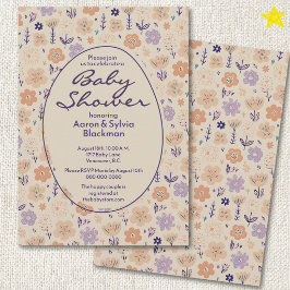 Lente Paarse Bloem Doodle Tekeningen Baby Shower Kaart