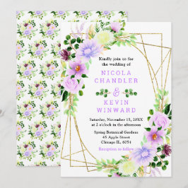 Lente Paarse Bloemen met Loof Bruiloft Kaart