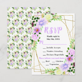 Lente Paarse Bloemen met Loof RSVP Kaartje
