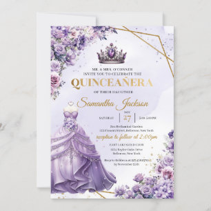 Lente paarse bloemen prinses jurk quinceañera kaart