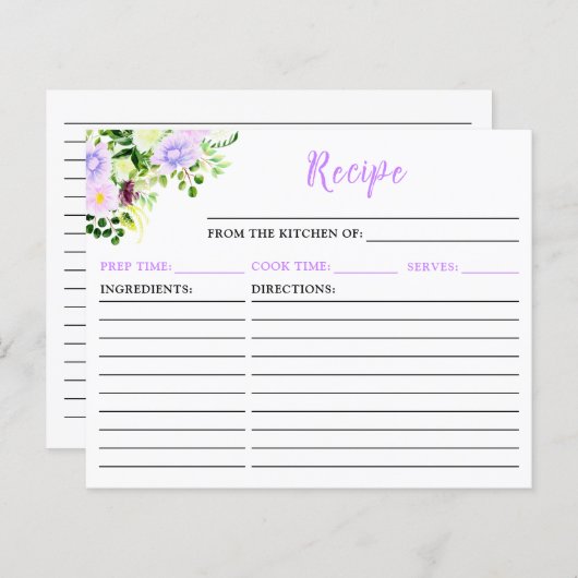 Lente Paarse bloemenrecept Kaart (Voorkant / Achterkant)