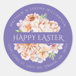 Lente Paarse Botanische Bloemen Boeket Ronde Sticker