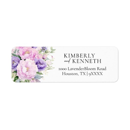 Lente Paarse Lavendel Roze Bloemen Bruiloft Etiket (Voorkant)
