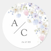 Lente Paarse & Roze Wildbloemen Bruiloft Ronde Sticker (Voorkant)