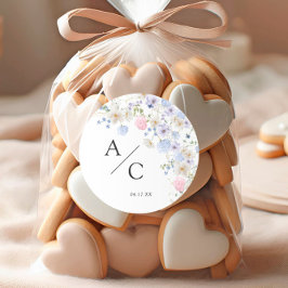 Lente Paarse & Roze Wildbloemen Bruiloft Ronde Sticker