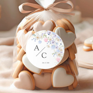 Lente Paarse & Roze Wildbloemen Bruiloft Ronde Sticker