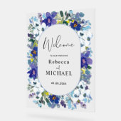 Lente paarse stoffige blauwe bloemen bruiloft welk acryl bord (Hoek)