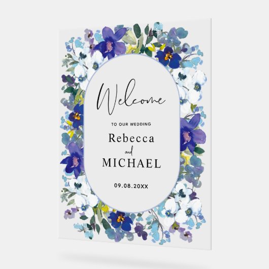 Lente paarse stoffige blauwe bloemen bruiloft welk acryl bord (Hoek)