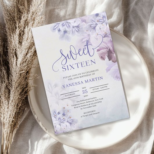 Lente paarse stoffige blauwe mauve boho Sweet sixt Kaart