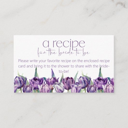 Lente paarse tulpen Recept voor de bruid Informatiekaartje (Voorkant)