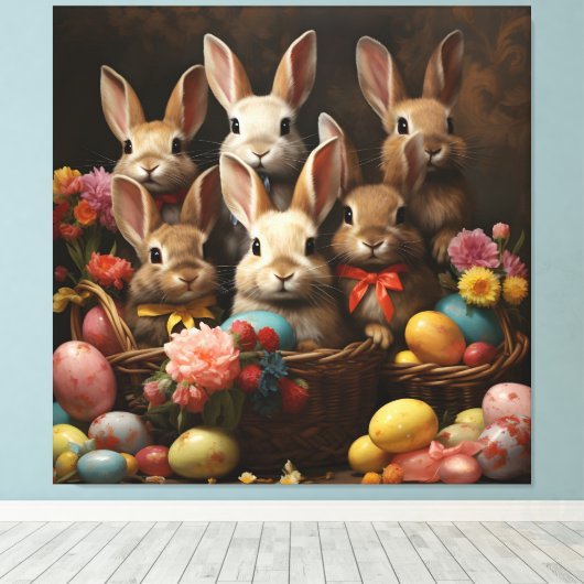  lente paaseiermand konijnenhop canvas afdruk (Insitu (Houten vloer))