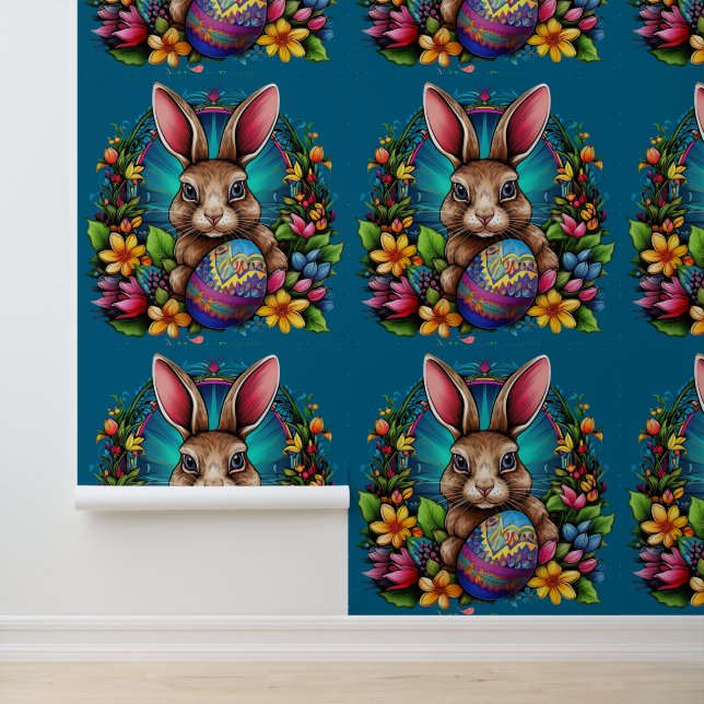 Lente Paashaas Bloem Textuur Behang (Applicatie)