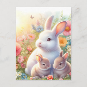 Lente Paashaas Familie Bloem Tuin Feestdagenkaart