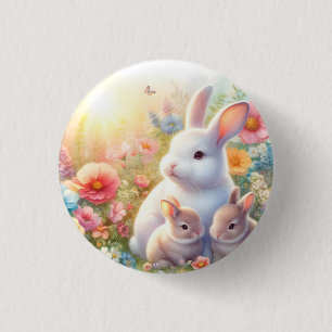 Lente Paashaas Familie Bloem Tuin Ronde Button 3,2 Cm