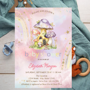 Lente Paddenstoelen Huizen Regenboog Baby Shower Kaart