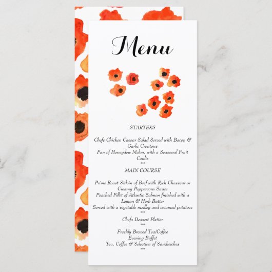 Lente papaver bloemen Bruiloft Menu (Voorkant / Achterkant)