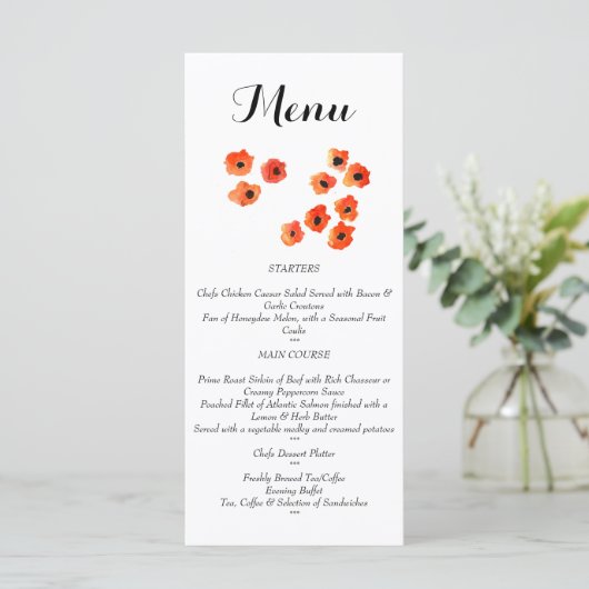 Lente papaver bloemen Bruiloft Menu (Staand voorkant)
