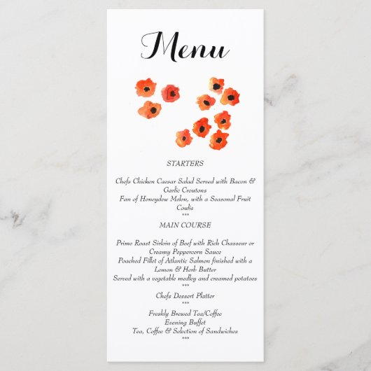 Lente papaver bloemen Bruiloft Menu (Voorkant)