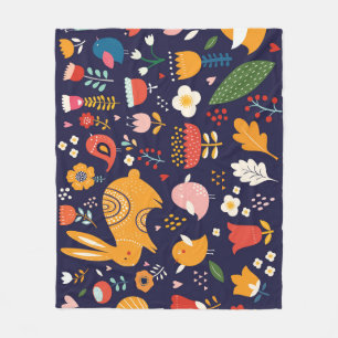 Lente Pasen: bloemen, konijntjes collectie Fleece Deken