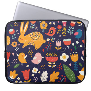 Lente Pasen: bloemen, konijntjes collectie Laptop Sleeve