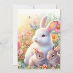 Lente Pasen Konijn Familie Bloem Tuin Feestdagenkaart