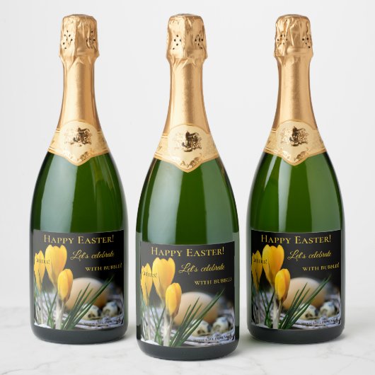 Lente Pasen Krokus Bubbels Mousserende Wijn Label Sparkling Wijnetiket (Flessen)