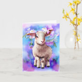 Lente Pasen Lam Bloem Waterverfkaart Kaart (Gele Bloem)