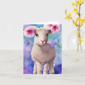 Lente Pasen Lammetje Bloemrijke Waterverf Kaart (Gele Bloem)
