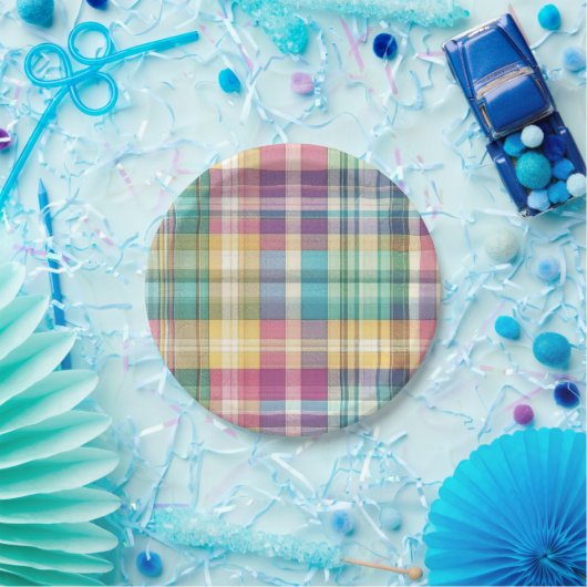 Lente/Pasen pastel plaid/tartan Papieren Bordje (Feest)
