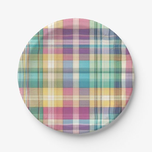Lente/Pasen pastel plaid/tartan Papieren Bordje (Voorkant)