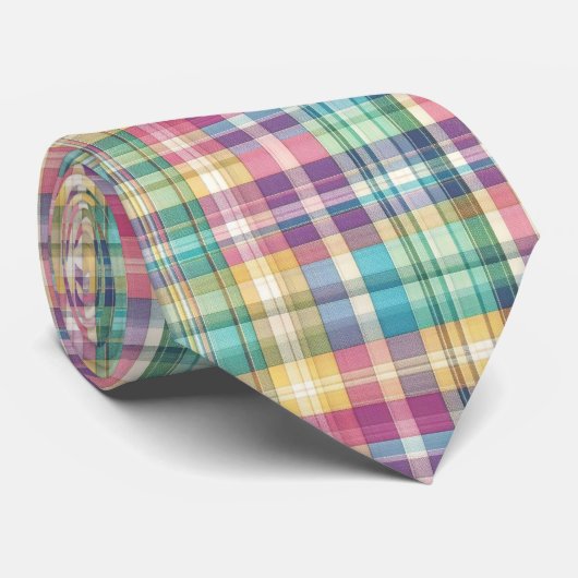 Lente/Pasen pastel plaid/tartan Stropdas (Opgerold)