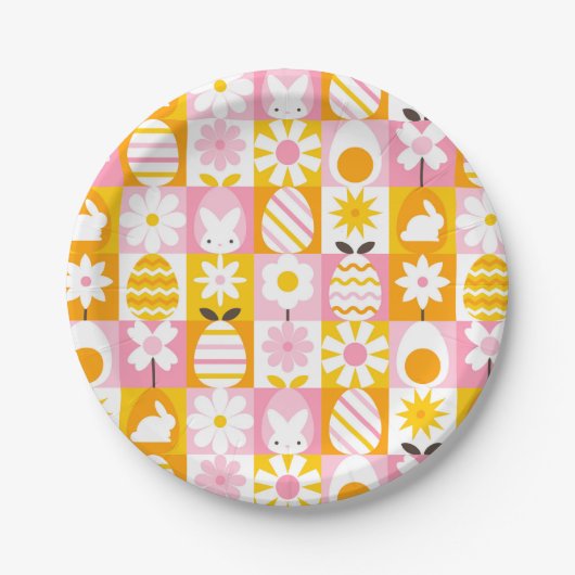 Lente Pasen Patchwork  Papieren Bordje (Voorkant)