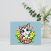 Lente Pasen Schattigee Kat in Bloemen Briefkaart (Staand voorkant)