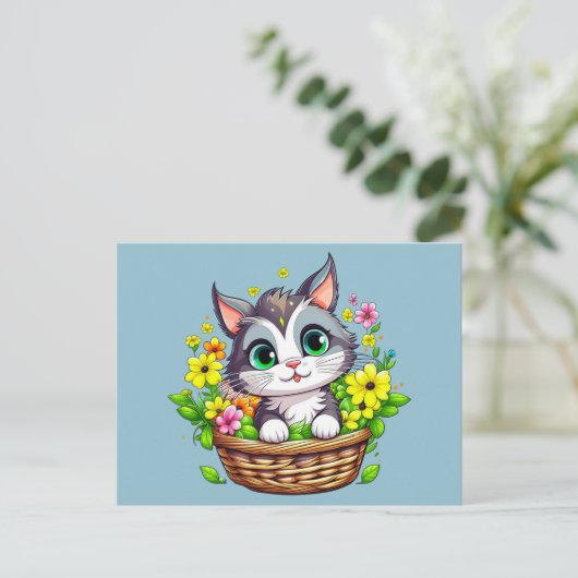 Lente Pasen Schattigee Kat in Bloemen Briefkaart (Staand voorkant)