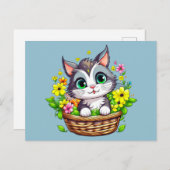 Lente Pasen Schattigee Kat in Bloemen Briefkaart (Voorkant / Achterkant)