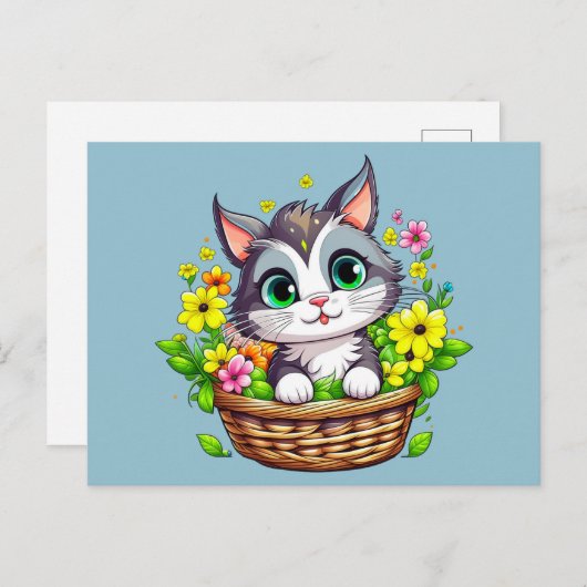 Lente Pasen Schattigee Kat in Bloemen Briefkaart (Voorkant / Achterkant)
