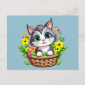 Lente Pasen Schattigee Kat in Bloemen Briefkaart (Voorkant)