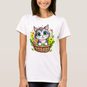 Lente Pasen Schattigee Kat in Bloemen T-shirt (Voorkant)