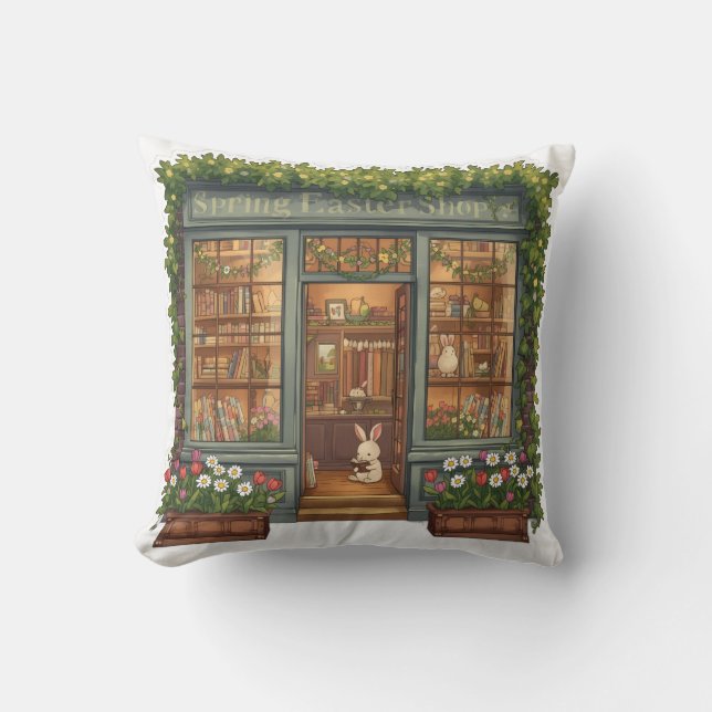 Lente Pasen Winkel met Knuffel Konijn Kussen Leesh (Voorkant)