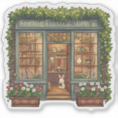 Lente Pasen Winkel met Knuffel Konijn Sticker (Voorkant)