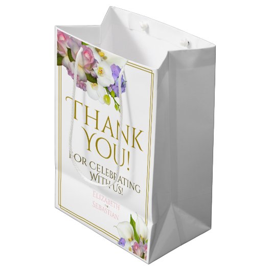 Lente Pastel Bloemen Bruiloft Roze & Goud Medium Cadeauzakje (Voorkant Gekanteld)