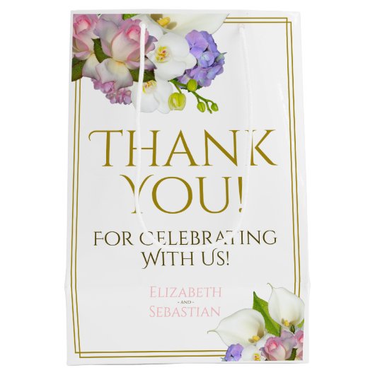 Lente Pastel Bloemen Bruiloft Roze & Goud Medium Cadeauzakje (Achterkant)