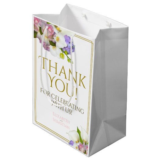 Lente Pastel Bloemen Bruiloft Roze & Goud Medium Cadeauzakje (Achterkant Gekanteld)