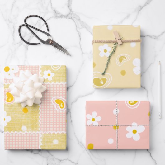 Lente Pastel Bloemen & Harten Inpakpapier Vel (Voorkant)