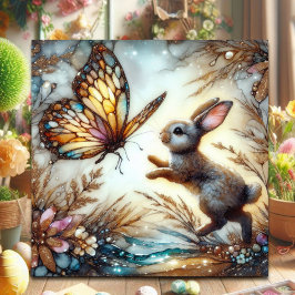 Lente Pastel Glas-in-lood Konijn Pasen  Feestdagenkaart