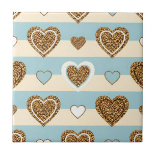 Lente Pastel Hart Streep met Gouden Accenten Tegeltje