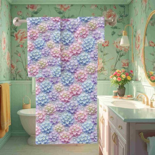 Lente Pastel Hydrangea's en Diamanten Handdoeken S