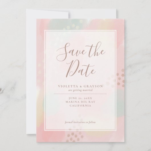Lente Pastel Roze Moderne Kunst Bruiloft Save The Date (Voorkant)