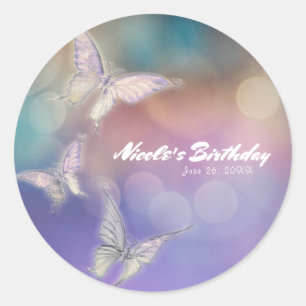 Lente Pastel Vlinders Verjaardagsfeest Favor Ronde Sticker