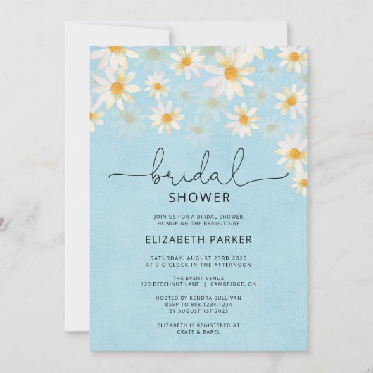 Lente Pastel Witte en Blauwe Madeliefjes Bruidsfee Kaart (Voorkant)